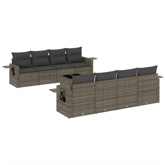 vidaXL 9-Tlg Garten-Sofagarnitur mit Kissen Grau Poly Rattan 3252287