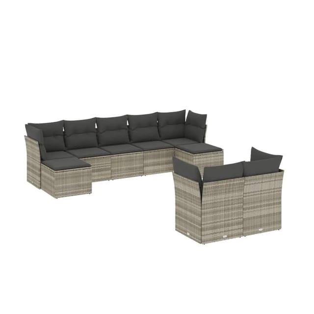 vidaXL 9-Tlg Garten-Sofagarnitur mit Kissen Hellgrau Poly Rattan 3250151
