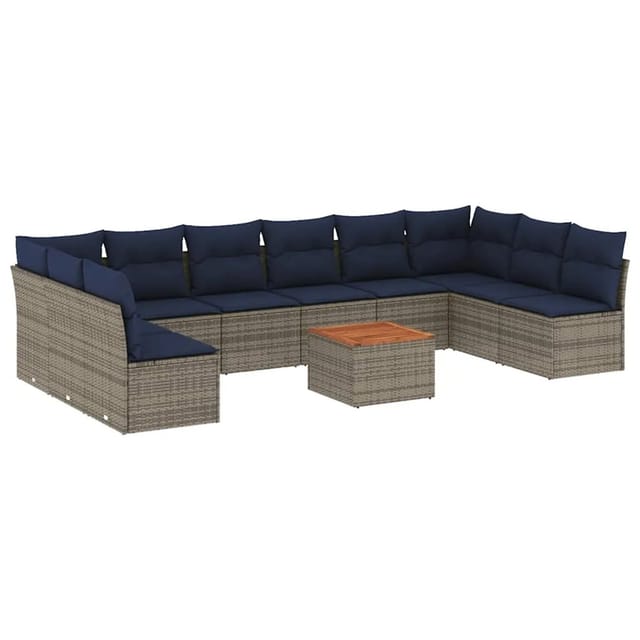 vidaXL 11-Tlg Garten-Sofagarnitur mit Kissen Grau Poly Rattan 3256131