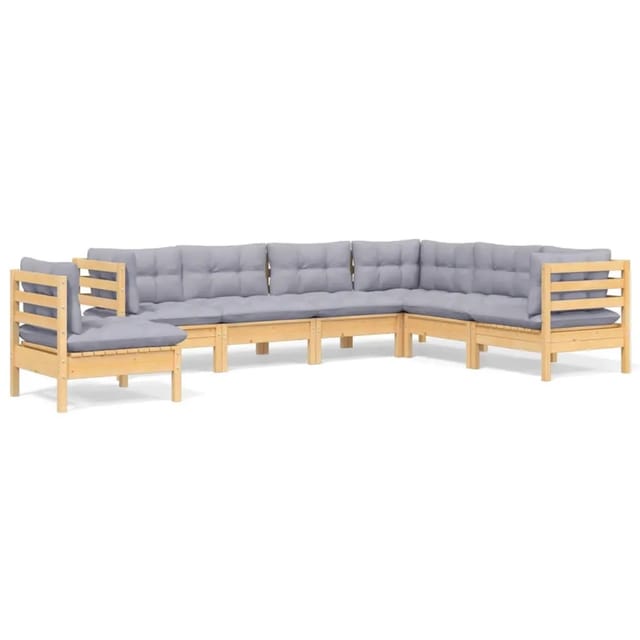vidaXL 7-Tlg Garten-Lounge-Set mit Grauen Kissen Kiefer Massivholz 3096718