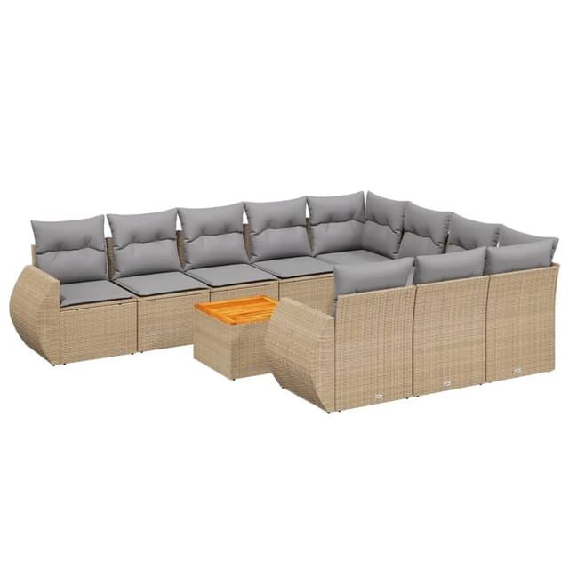vidaXL 11-Tlg Garten-Sofagarnitur mit Kissen Beige Poly Rattan 3257515