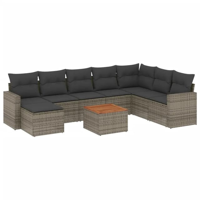 vidaXL 9-Tlg Garten-Sofagarnitur mit Kissen Grau Poly Rattan 3257033