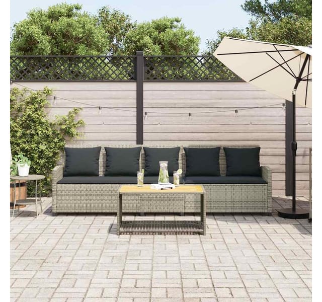 vidaXL Gartensofa 5-Sitzer mit Kissen Hellgrau Poly Rattan 4104117