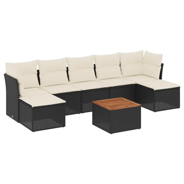 vidaXL 8-Tlg Garten-Sofagarnitur mit Kissen Schwarz Poly Rattan 3256105