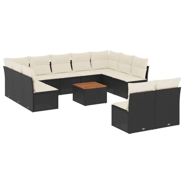vidaXL 12-Tlg Garten-Sofagarnitur mit Kissen Schwarz Poly Rattan 3256217