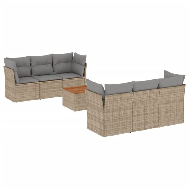 vidaXL 7-Tlg Garten-Sofagarnitur mit Kissen Beige Poly Rattan 3255821