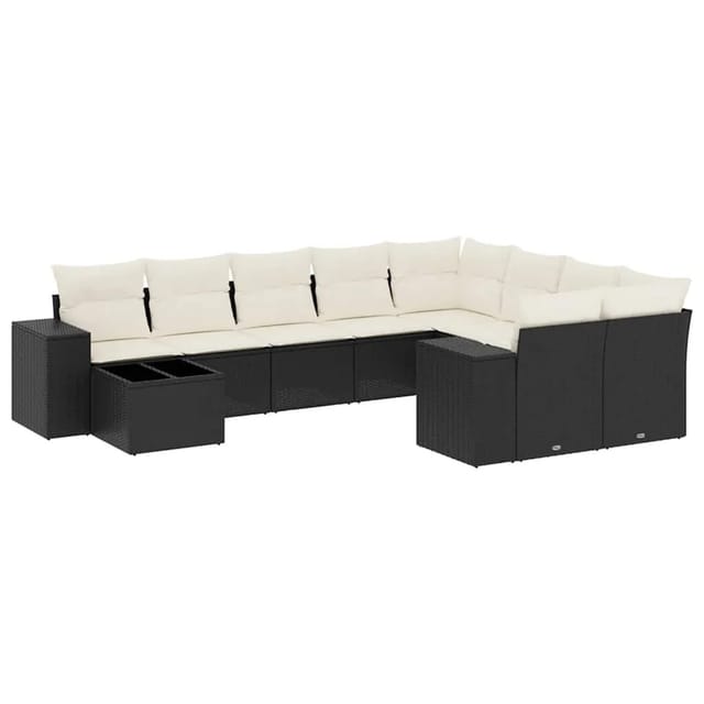 vidaXL 10-Tlg Garten-Sofagarnitur mit Kissen Schwarz Poly Rattan 3255393
