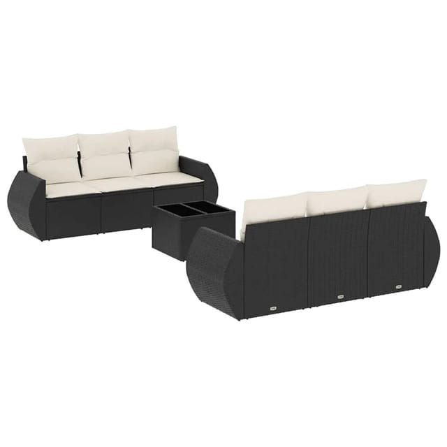 vidaXL 7-Tlg Garten-Sofagarnitur mit Kissen Schwarz Poly Rattan 3253443