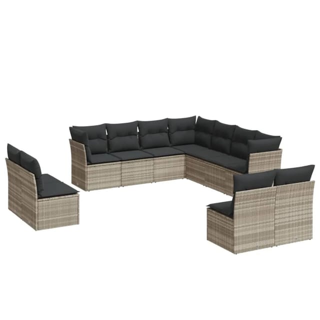vidaXL 11-Tlg Garten-Sofagarnitur mit Kissen Hellgrau Poly Rattan 3249661