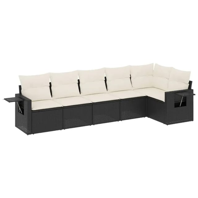 vidaXL 6-Tlg Garten-Sofagarnitur mit Kissen Schwarz Poly Rattan 3252523