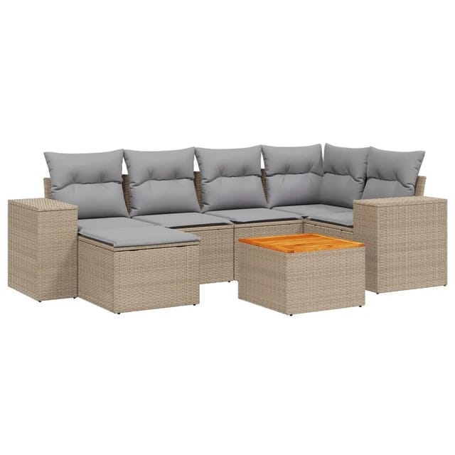 vidaXL 7-Tlg Garten-Sofagarnitur mit Kissen Beige Poly Rattan 3257879