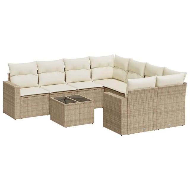 vidaXL 9-Tlg Garten-Sofagarnitur mit Kissen Beige Poly Rattan 3218748
