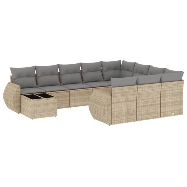vidaXL 11-Tlg Garten-Sofagarnitur mit Kissen Beige Poly Rattan 3254266