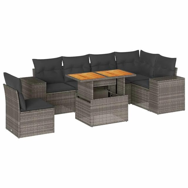 vidaXL 7-Tlg Garten-Sofagarnitur mit Kissen Grau Poly Rattan 3327385