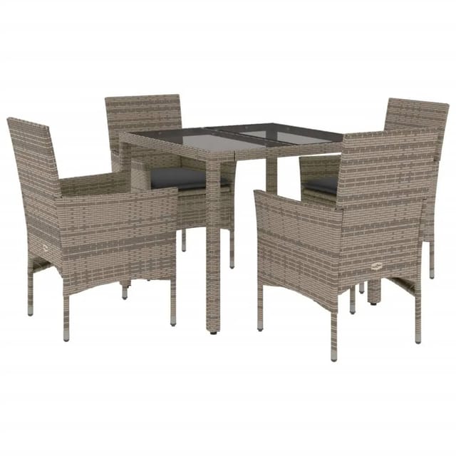 vidaXL 5-Tlg Garten-Essgruppe mit Kissen Grau Poly Rattan und Glas 3278556