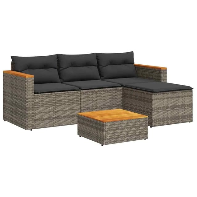 vidaXL 3-Tlg Garten-Sofagarnitur mit Kissen Grau Poly Rattan 365827