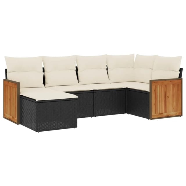 vidaXL 6-Tlg Garten-Sofagarnitur mit Kissen Schwarz Poly Rattan 3260257