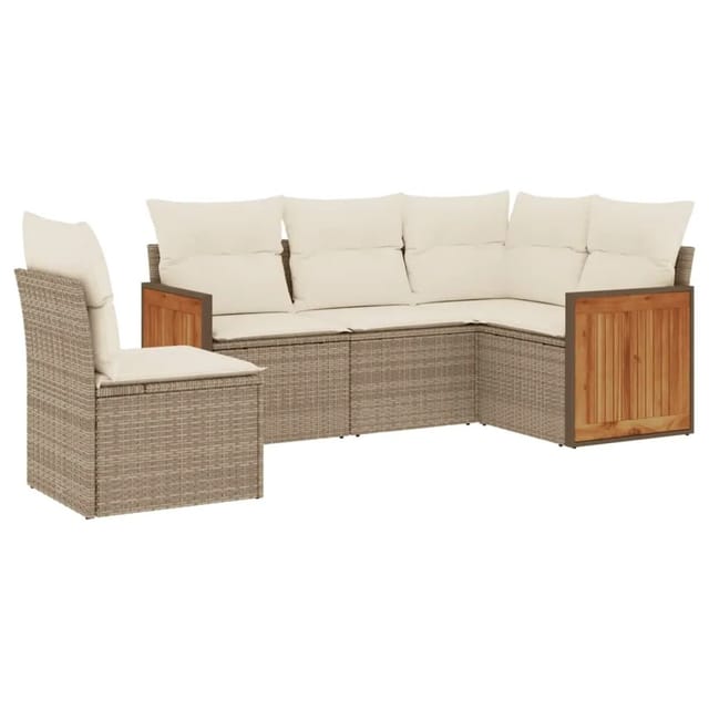 vidaXL 5-Tlg Garten-Sofagarnitur mit Kissen Beige Poly Rattan 3260056