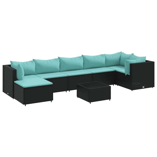 vidaXL 8-Tlg Garten-Lounge-Set mit Kissen Schwarz Poly Rattan 3308236