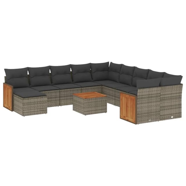 vidaXL 12-Tlg Garten-Sofagarnitur mit Kissen Grau Poly Rattan 3260660