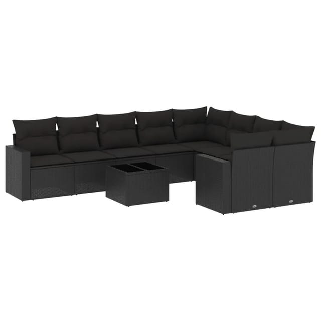 vidaXL 10-Tlg Garten-Sofagarnitur mit Kissen Schwarz Poly Rattan 3219435