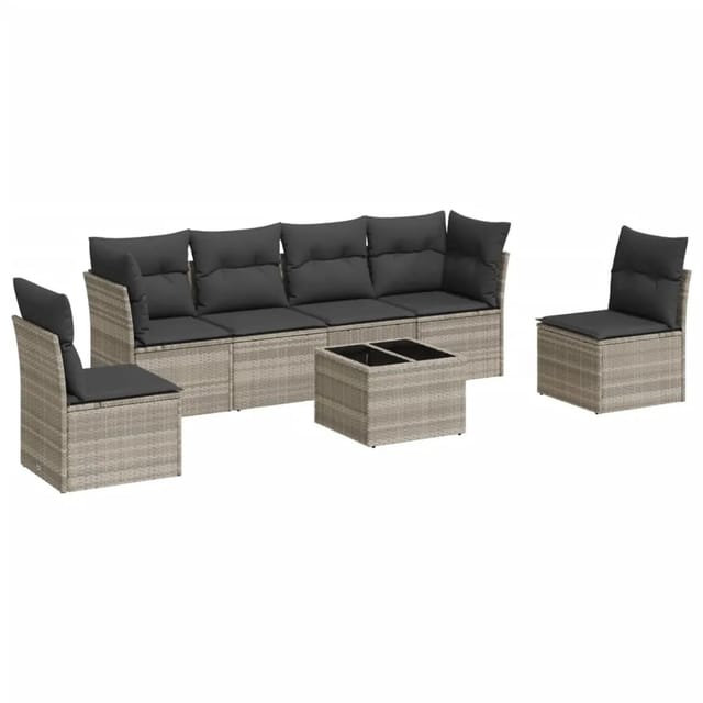 vidaXL 7-Tlg Garten-Sofagarnitur mit Kissen Hellgrau Poly Rattan 3249221