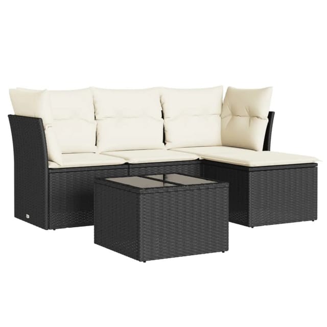 vidaXL 5-Tlg Garten-Sofagarnitur mit Kissen Schwarz Poly Rattan 3249385