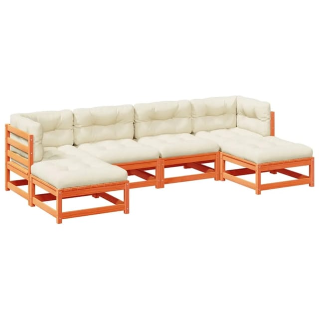 vidaXL 6-Tlg Garten-Sofagarnitur mit Kissen Wachsbraun Kiefernholz 3299568
