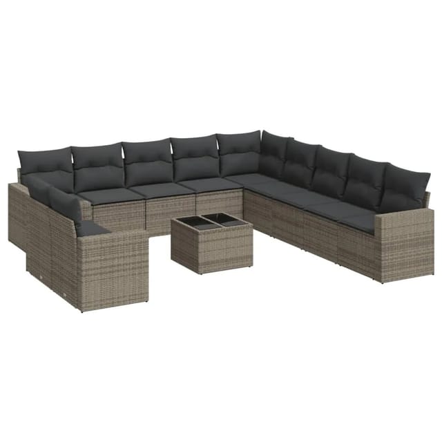 vidaXL 12-Tlg Garten-Sofagarnitur mit Kissen Grau Poly Rattan 3219190