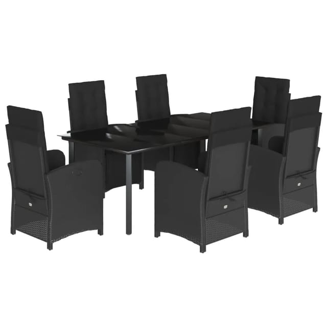 vidaXL 7-Tlg Garten-Essgruppe mit Kissen Schwarz Poly Rattan 3212540