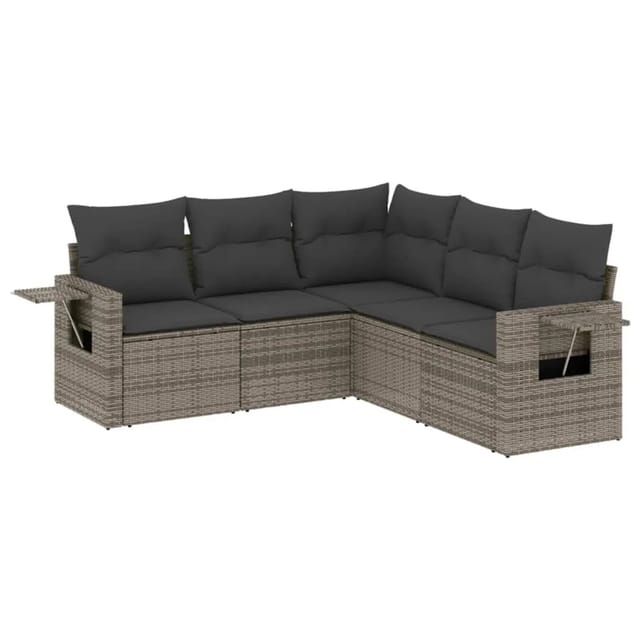 vidaXL 5-Tlg Garten-Sofagarnitur mit Kissen Grau Poly Rattan 3252487