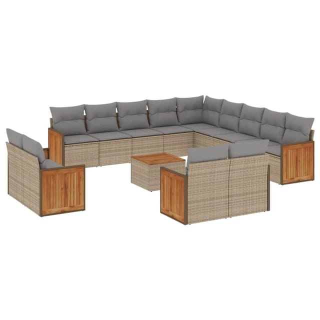 vidaXL 14-Tlg Garten-Sofagarnitur mit Kissen Beige Poly Rattan 3260617