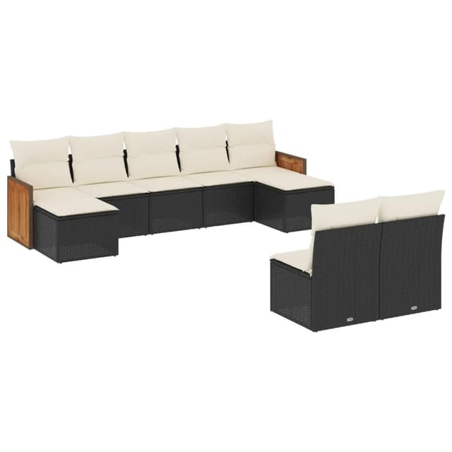 vidaXL 9-Tlg Garten-Sofagarnitur mit Kissen Schwarz Poly Rattan 3228051