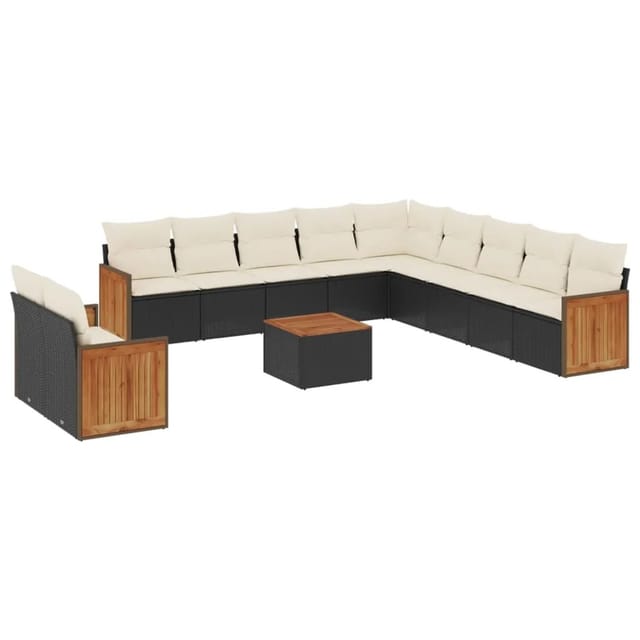 vidaXL 12-Tlg Garten-Sofagarnitur mit Kissen Schwarz Poly Rattan 3260215