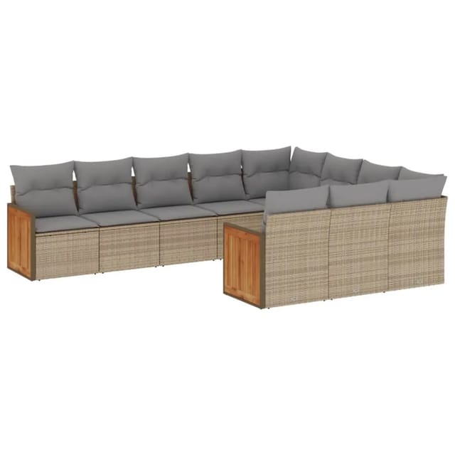 vidaXL 10-Tlg Garten-Sofagarnitur mit Kissen Beige Poly Rattan 3260421