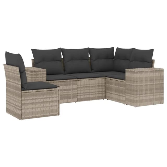 vidaXL 5-Tlg Garten-Sofagarnitur mit Kissen Hellgrau Poly Rattan 3254909