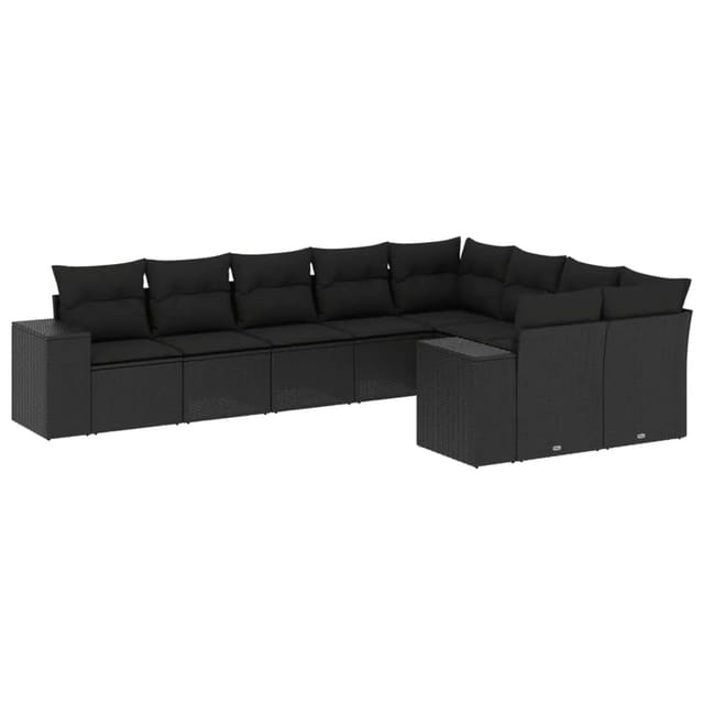 vidaXL 9-Tlg Garten-Sofagarnitur mit Kissen Schwarz Poly Rattan 3223034