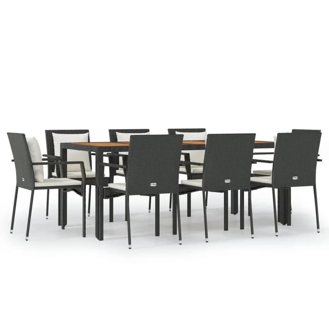 vidaXL 9-Tlg Garten-Essgruppe mit Kissen Schwarz Poly Rattan 3157968