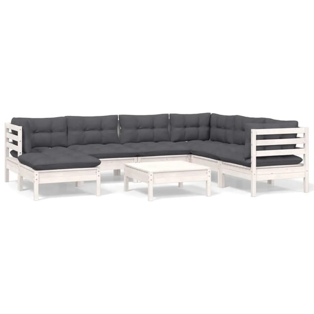 vidaXL 8-Tlg Garten-Lounge-Set mit Kissen Weiß Kiefer Massivholz 3096654