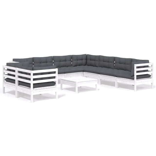 vidaXL 10-Tlg Garten-Lounge-Set mit Kissen Weiß Massivholz Kiefer 3096906