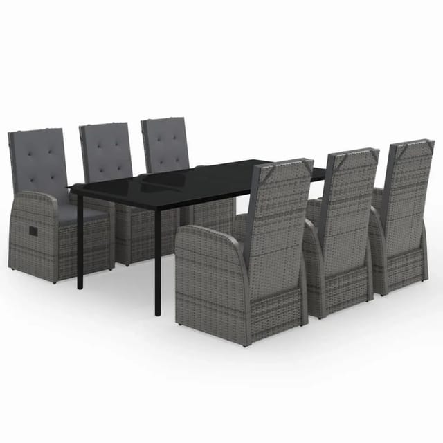 vidaXL 7-Tlg Garten-Essgruppe mit Auflagen Grau 3099477