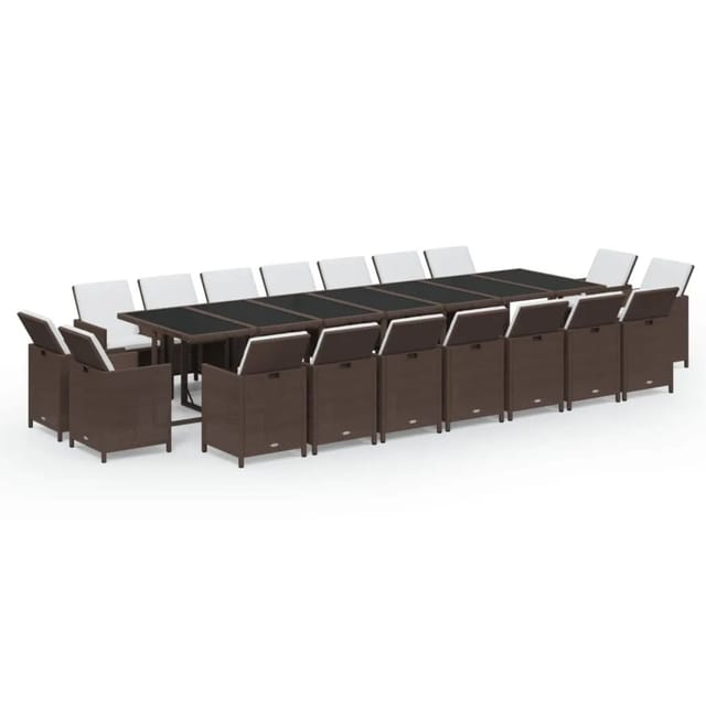 vidaXL 19-Tlg Garten-Essgruppe mit Kissen Poly Rattan Braun 3095648