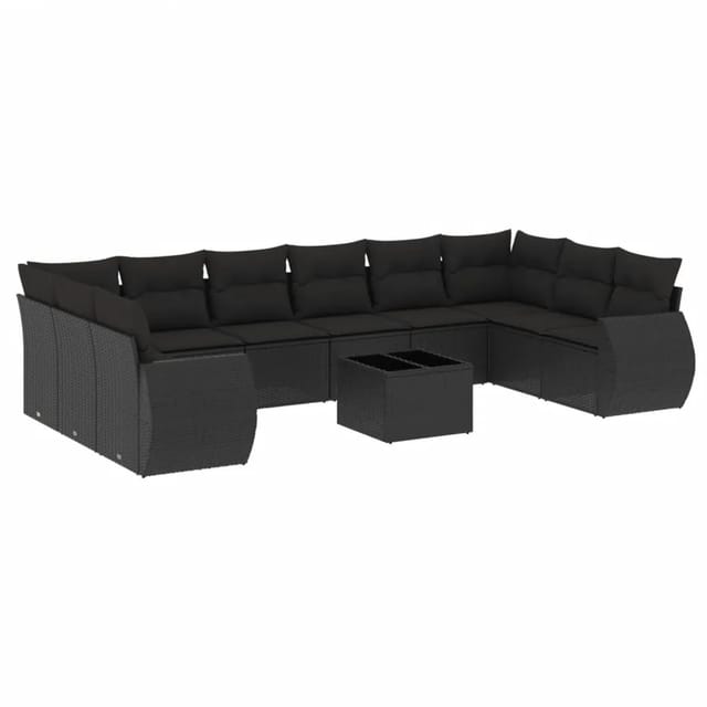 vidaXL 11-Tlg Garten-Sofagarnitur mit Kissen Schwarz Poly Rattan 3254212