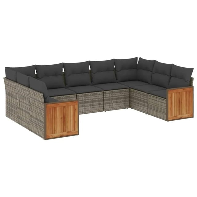 vidaXL 9-Tlg Garten-Sofagarnitur mit Kissen Grau Poly Rattan 3260359