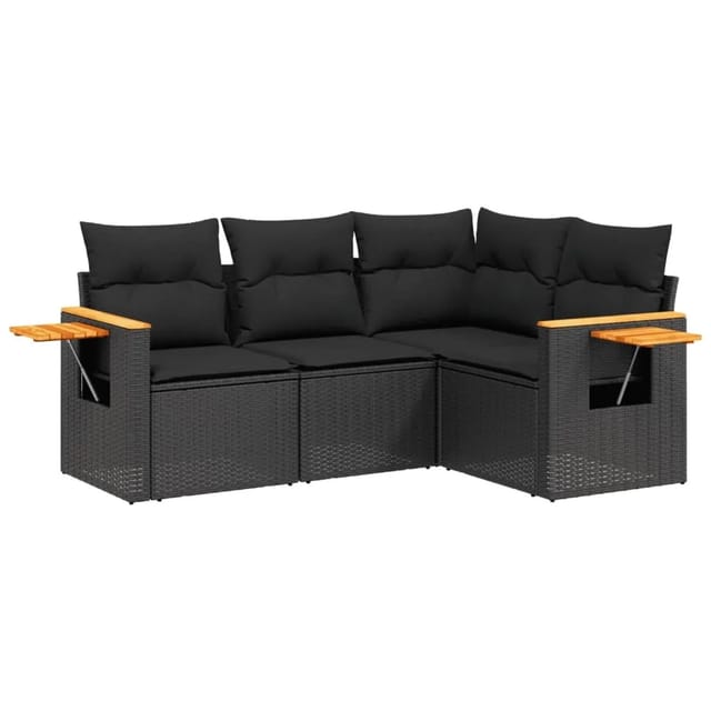 vidaXL 4-Tlg Garten-Sofagarnitur mit Kissen Schwarz Poly Rattan 3259171