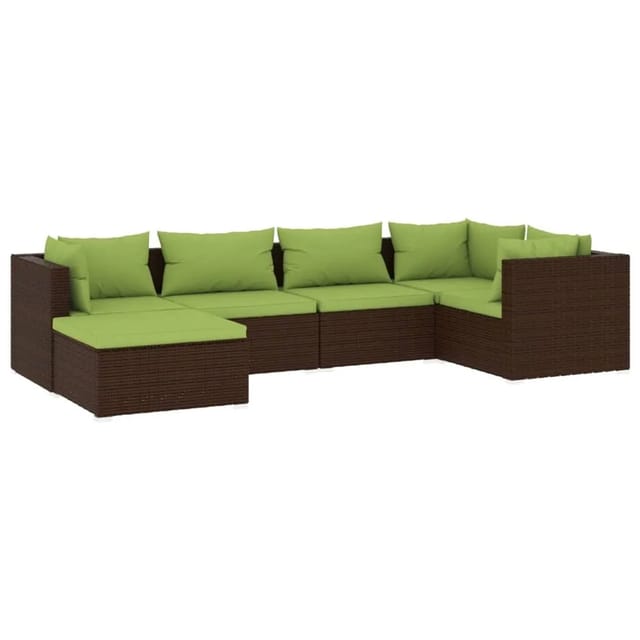 vidaXL 6-Tlg Garten-Lounge-Set mit Auflagen Poly Rattan Braun 3101812