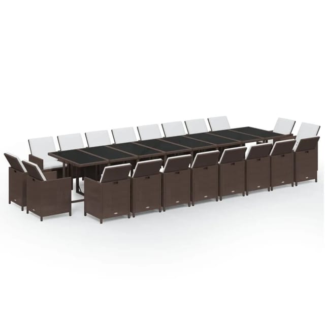 vidaXL 21-Tlg Garten-Essgruppe mit Kissen Poly Rattan Braun 3095675
