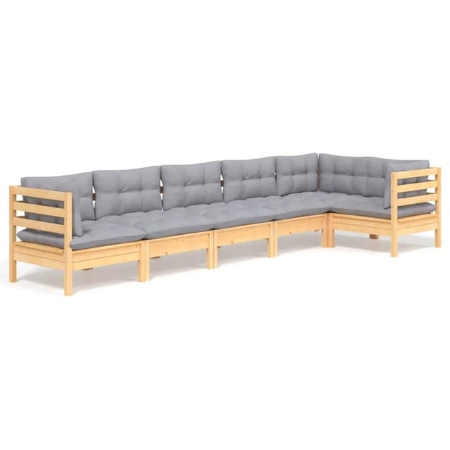 vidaXL 6-Tlg Garten-Lounge-Set mit Grauen Kissen Kiefernholz 3096393