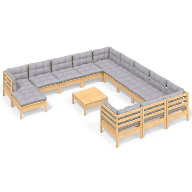 vidaXL 13-Tlg Garten-Lounge-Set mit Grauen Kissen Kiefernholz 3097072
