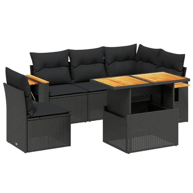 vidaXL 6-Tlg Garten-Sofagarnitur mit Kissen Schwarz Poly Rattan 3273519